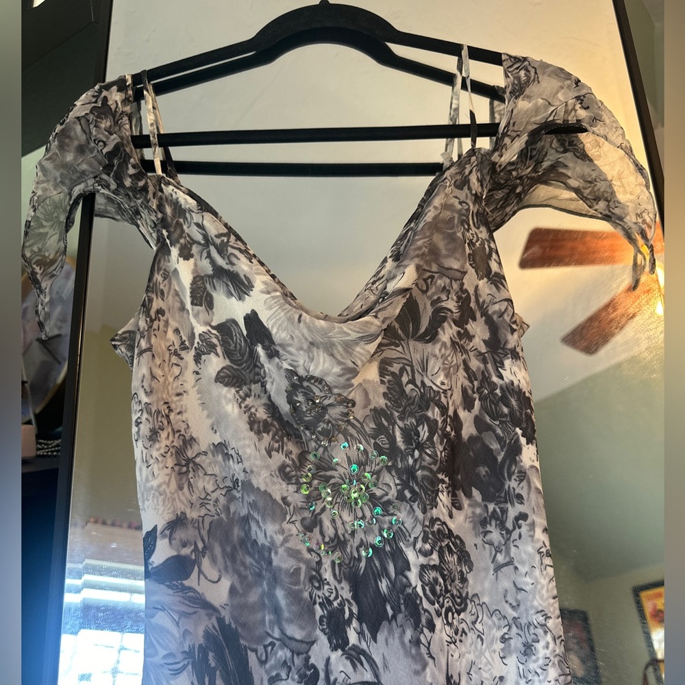 Lapis Silk Black and Grey Floral Dress - Picture 4 of 14